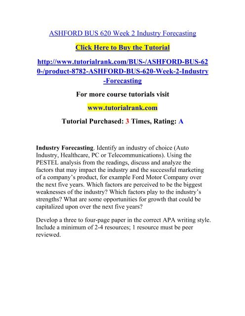 ASHFORD BUS 620 Week 2 Industry Forecasting  / Tutorialrank