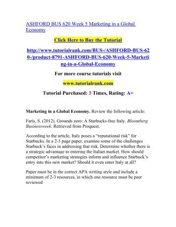 ASHFORD BUS 620 Week 5 Marketing in a Global Economy  / Tutorialrank