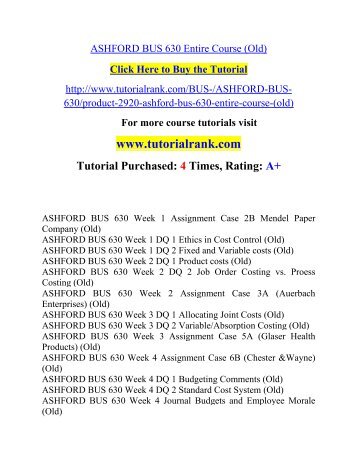 ASHFORD BUS 630 Entire Course (Old)  / Tutorialrank