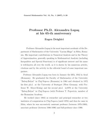 Professor Ph.D. Alexandru Lupas at his 65 - European Mathematical ...