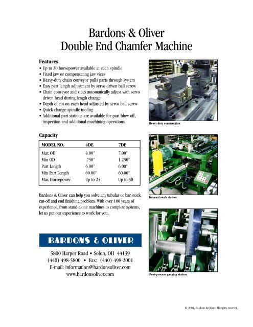 Bardons & Oliver Double End Chamfer Machine