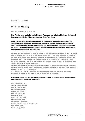 121004 Medienmitteilung BFH-AHB Diplomfeier - Berner ...