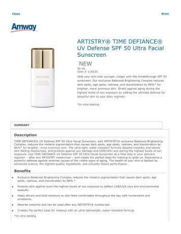 ARTISTRY® TIME DEFIANCE® UV Defense SPF 50 Ultra Facial Sunscreen NEW