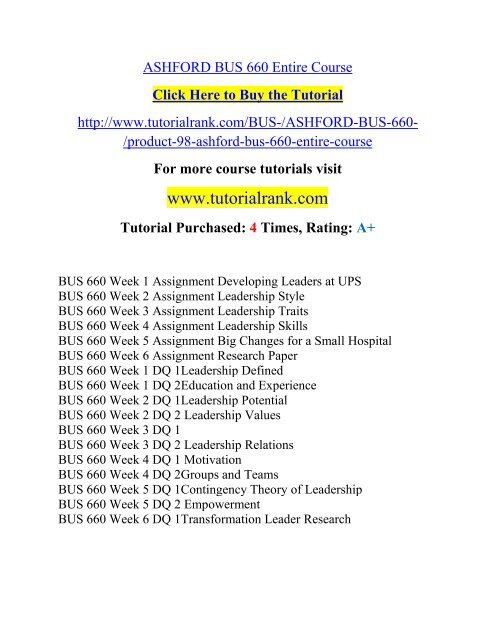 ASHFORD BUS 660 Entire Course  / Tutorialrank