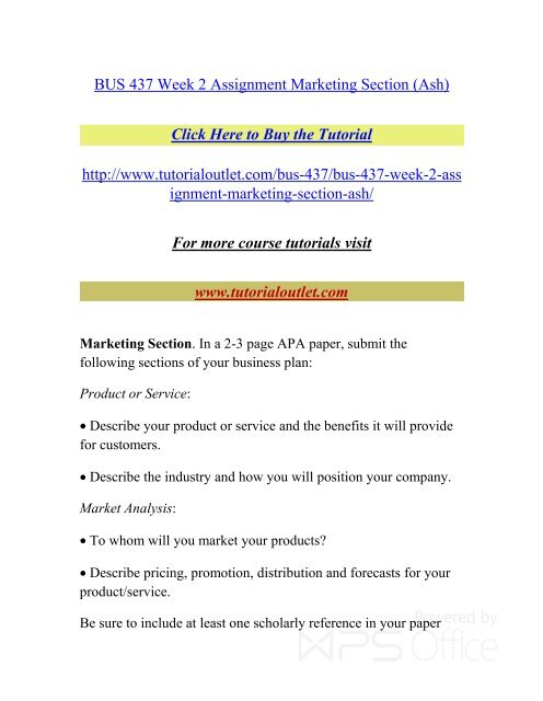 BUS 437 Week 2 Assignment Marketing Section. /Tutorialoutlet