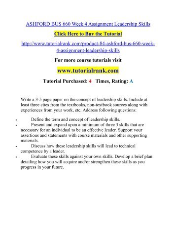 ASHFORD BUS 660 Week 4 Assignment Leadership Skills  / Tutorialrank