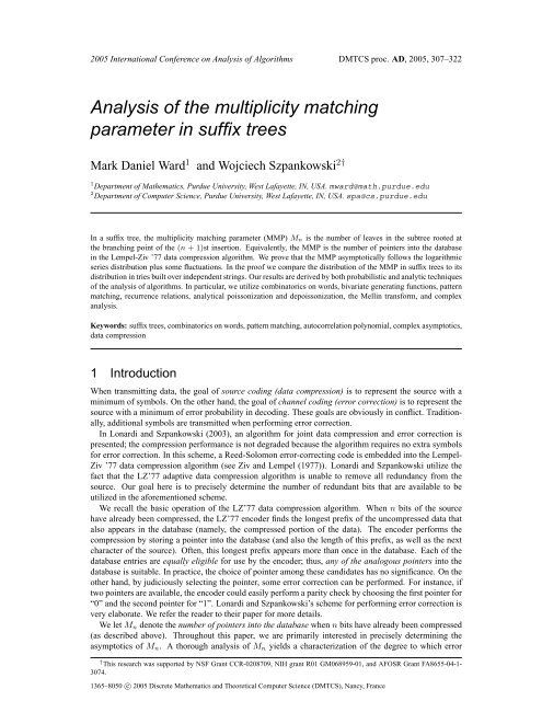 Analysis of the multiplicity matching parameter in suffix trees