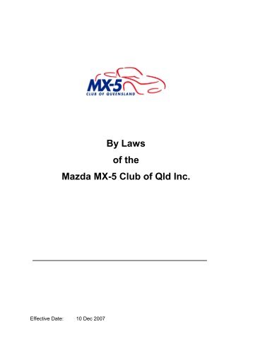 By Laws of the Mazda MX-5 Club of Qld Inc