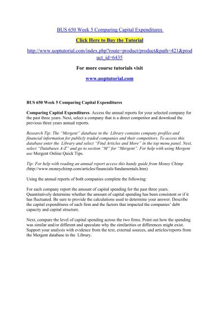 Bus 650 Week 5 Comparing Capital Expenditures