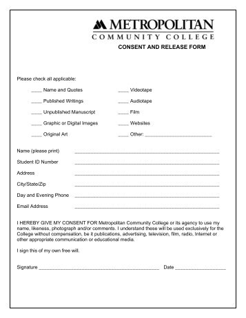 CONSENT AND RELEASE FORM