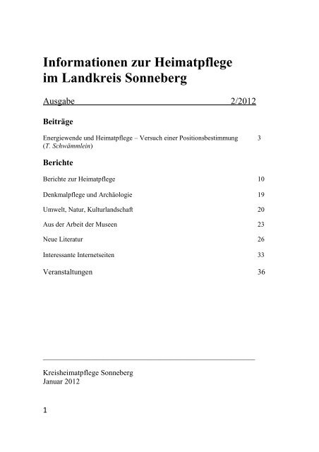 Informationen zur Heimatpflege im Landkreis Sonneberg