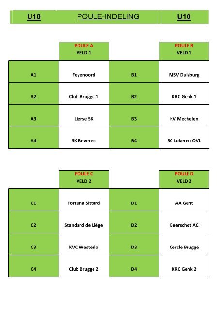 U10 POULE-INDELING U10