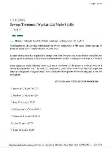 Sewage Treatment Worker List Made Public - Local 1320. New York ...