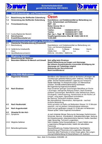 Sicherheitsdatenblatt gemäß EG-Richtlinie 2001/58/EG 1. Stoff - Bwt