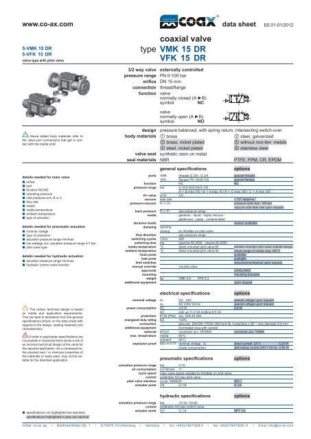 type coaxial valve VMK 15 DR VFK 15 DR - müller co-ax ag