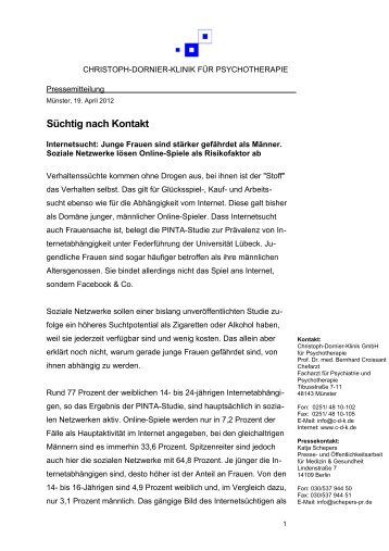 Süchtig nach Kontakt - Christoph-Dornier-Klinik für Psychotherapie