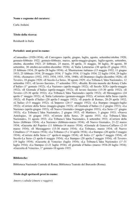 Reinhardt Teatro E Storia