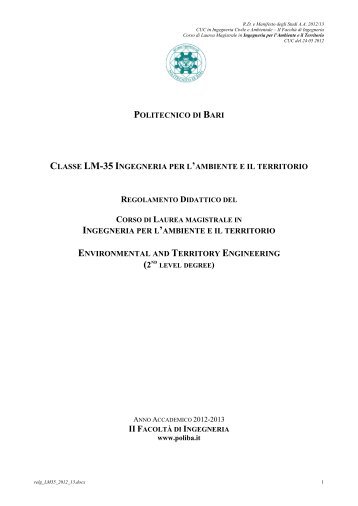 Laurea Magistrale in Ingegneria per l'Ambiente ... - Politecnico di Bari