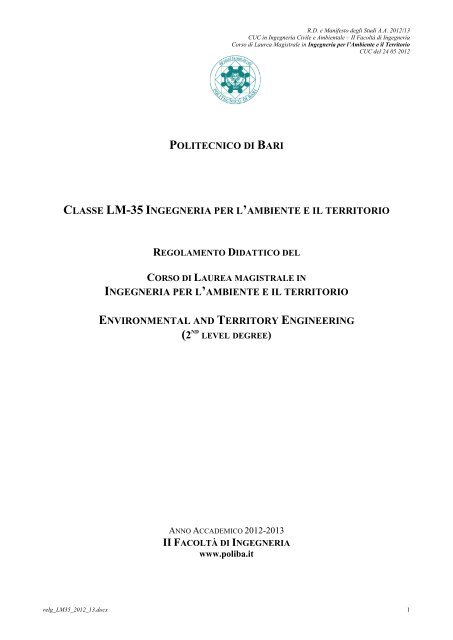 Laurea Magistrale In Ingegneria Per L Ambiente Politecnico Di Bari