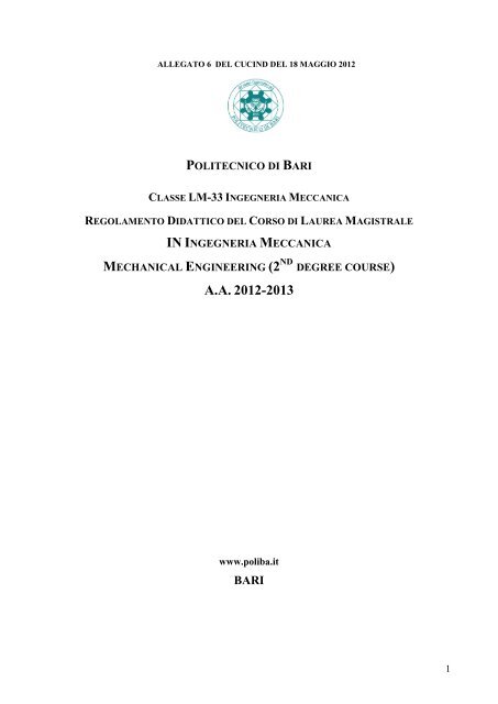 Corso Di Laurea Magistrale Ingegneria Meccanica