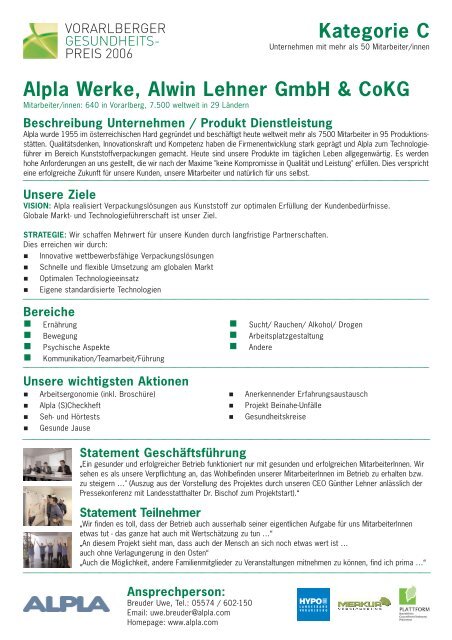 Kategorie C Alpla Werke, Alwin Lehner GmbH & CoKG - BVA