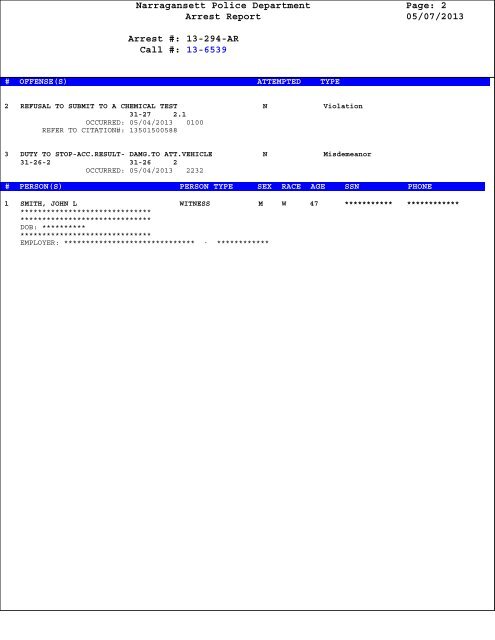Narragansett Police Department Page: 1 Arrest Report ... - WPRI.com