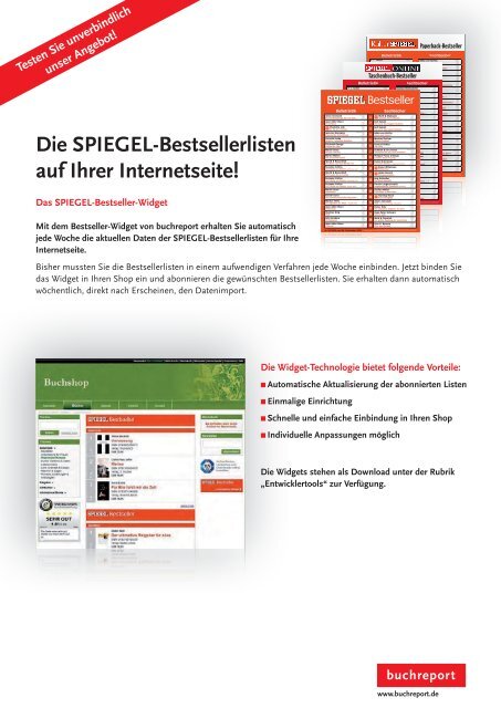 Die SPIEGEL-Bestsellerlisten auf Ihrer Internetseite! - Buchreport