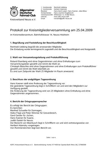 Protokoll zur Kreismitgliederversammlung am 25.04.2009