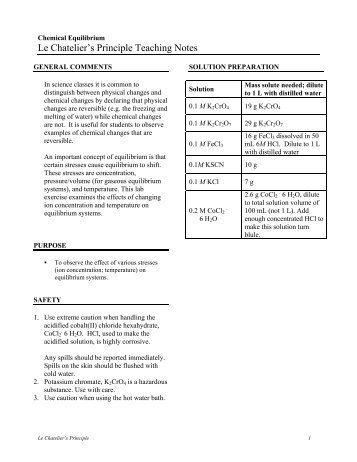 lab report disturbing of equilibrium le chatelier s principle This general principle, that any change imposed on a system at equilibrium will cause the equilibrium to shift in the direction that counteracts the change, is called “le chatelier’s principle” and it applies to all systems in dynamic equilibrium. lab report disturbing of equilibrium le chatelier s principle This general principle, that any change imposed on a system at equilibrium will cause the equilibrium to shift in the direction that counteracts the change, is called “le chatelier’s principle” and it applies to all systems in dynamic equilibrium.