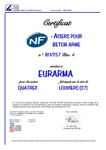 Certificat EURARMA