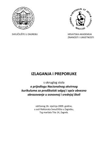 IZLAGANJA i PREPORUKE - Sveučilište u Zagrebu