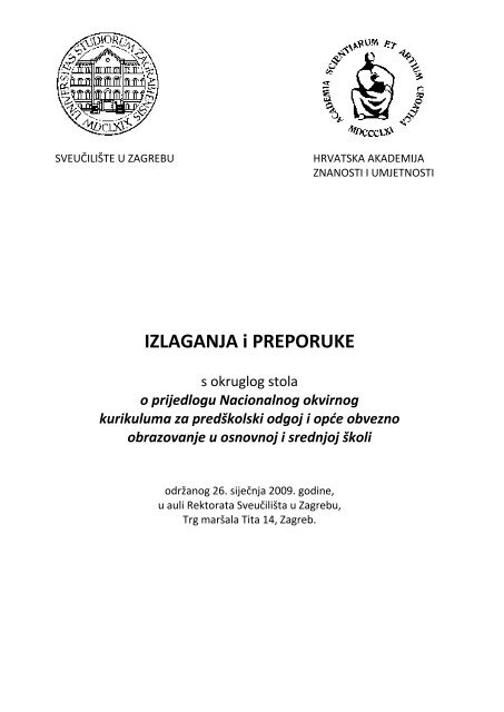 IZLAGANJA i PREPORUKE - Sveučilište u Zagrebu