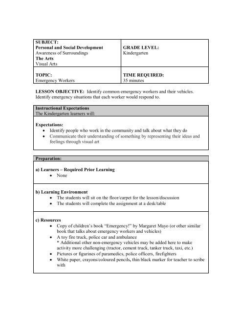 GRADE 6 EMERGENCY PREPAREDNESS LESSON PLAN