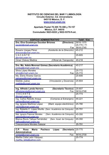 Directorio detallado CU - Instituto de Ciencias del Mar y LimnologÃ­a ...