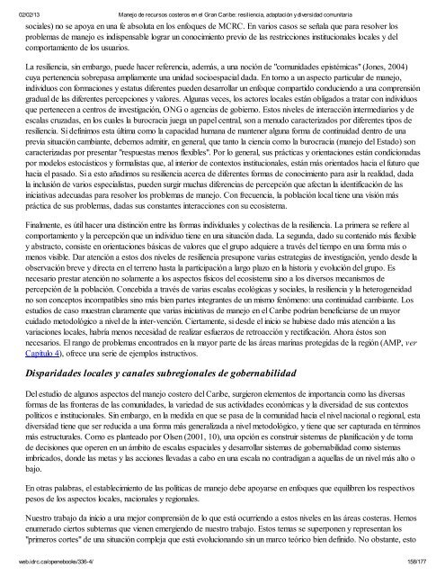 Manejo de recursos costeros en el Gran Caribe: resiliencia ...