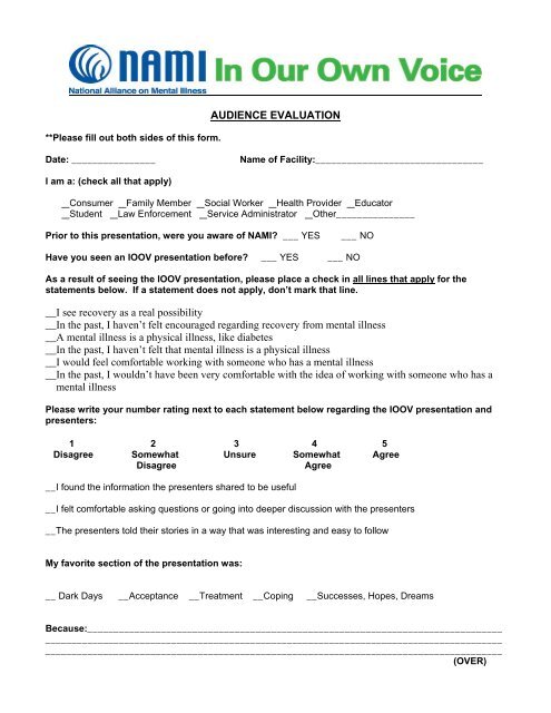 Audience Evaluation Form - NAMI Virginia