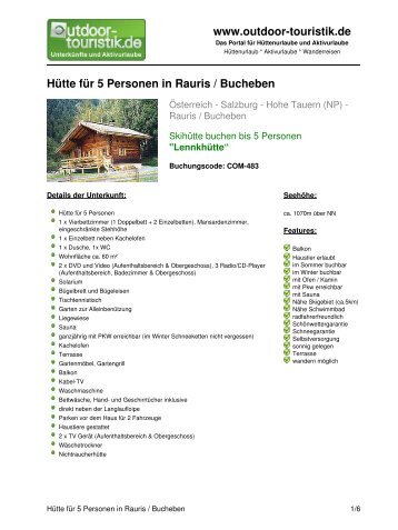 Hütte für 5 Personen in Rauris / Bucheben - Outdoor-Touristik