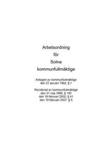 Arbetsordning för Solna kommunfullmäktige