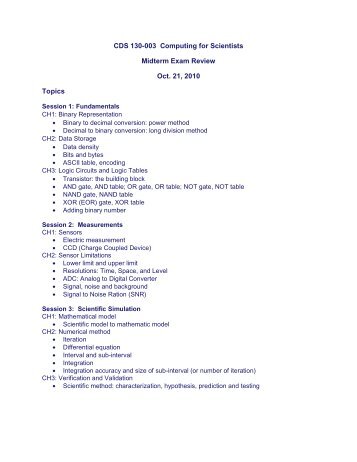 Midterm Exam Review Sheet and Sample Exam (PDF)