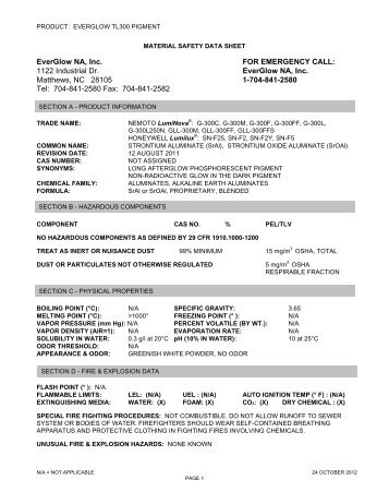 MSDS for EverGlow Photoluminescent TL300 Pigment. - Everglow.us