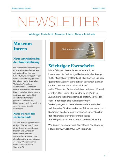 Steinmuseum Kernen Newsletter 3/2015