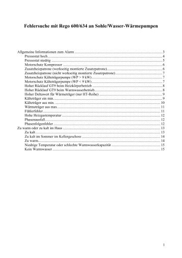 Fehlersuche mit Rego 600/634 an Sohle/Wasser-Wärmepumpen