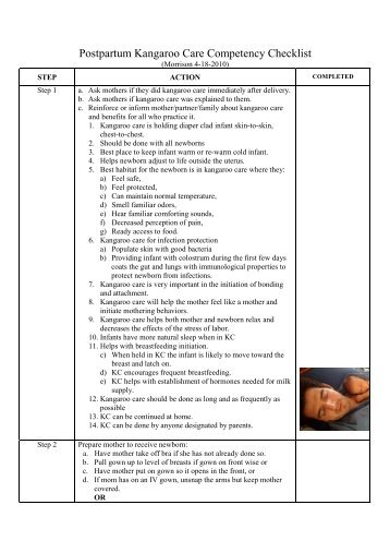 Postpartum Kangaroo Care Competency Checklist