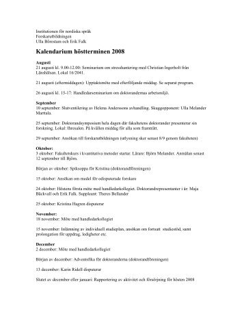 Kalendarium höstterminen 2008