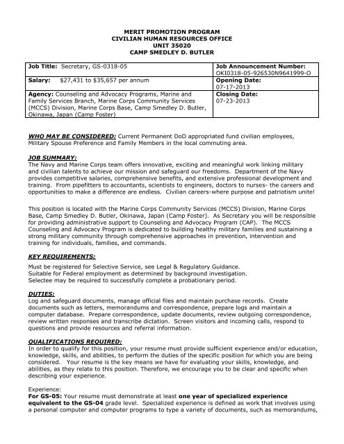 Secretary, GS-0318-05 Job
