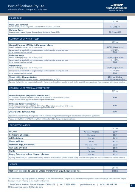 Schedule of Port Charges as at 1 July 2013