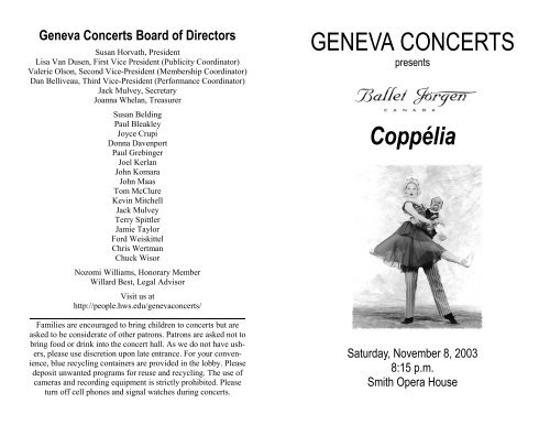 GENEVA CONCERTS Coppélia