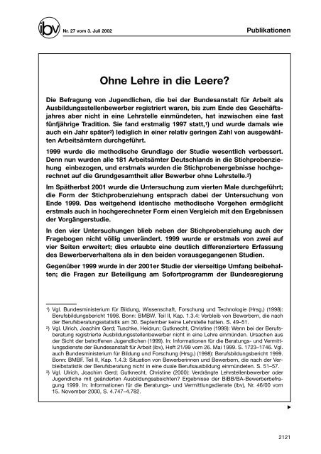 Ohne Lehre in die  Leere? Ergebnisse der BiBB/BA