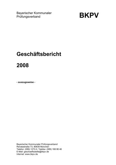 Geschaftsbericht 2008 Bayerischer Kommunaler Prufungsverband