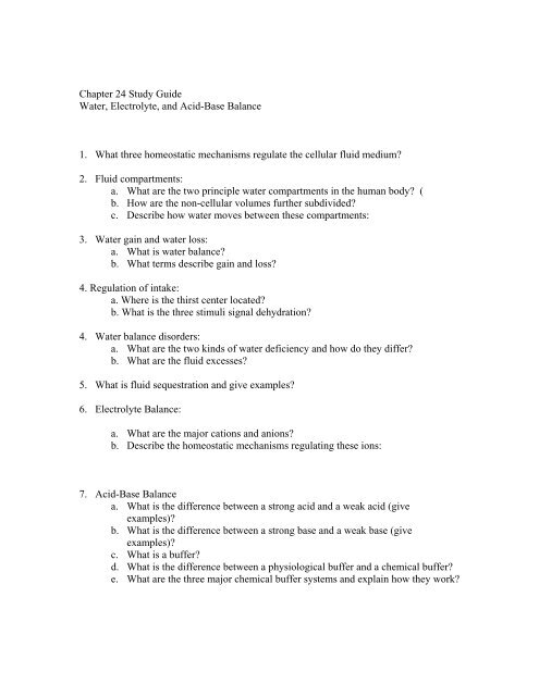 Chapter 24 Study Guide Water, Electrolyte, and Acid-Base Balance ...
